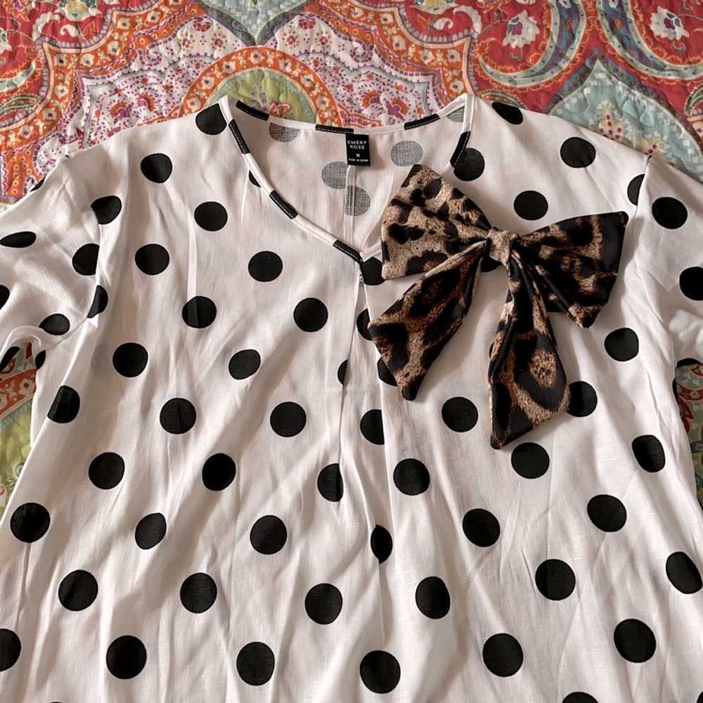 Black-White Polka Dot Tunic Size M